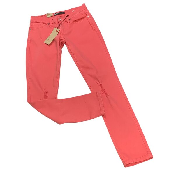 Levi's 524 Juniors Too Superlow Coral Stretch Frayed Skinny‎ Jeans - Picture 1 of 10